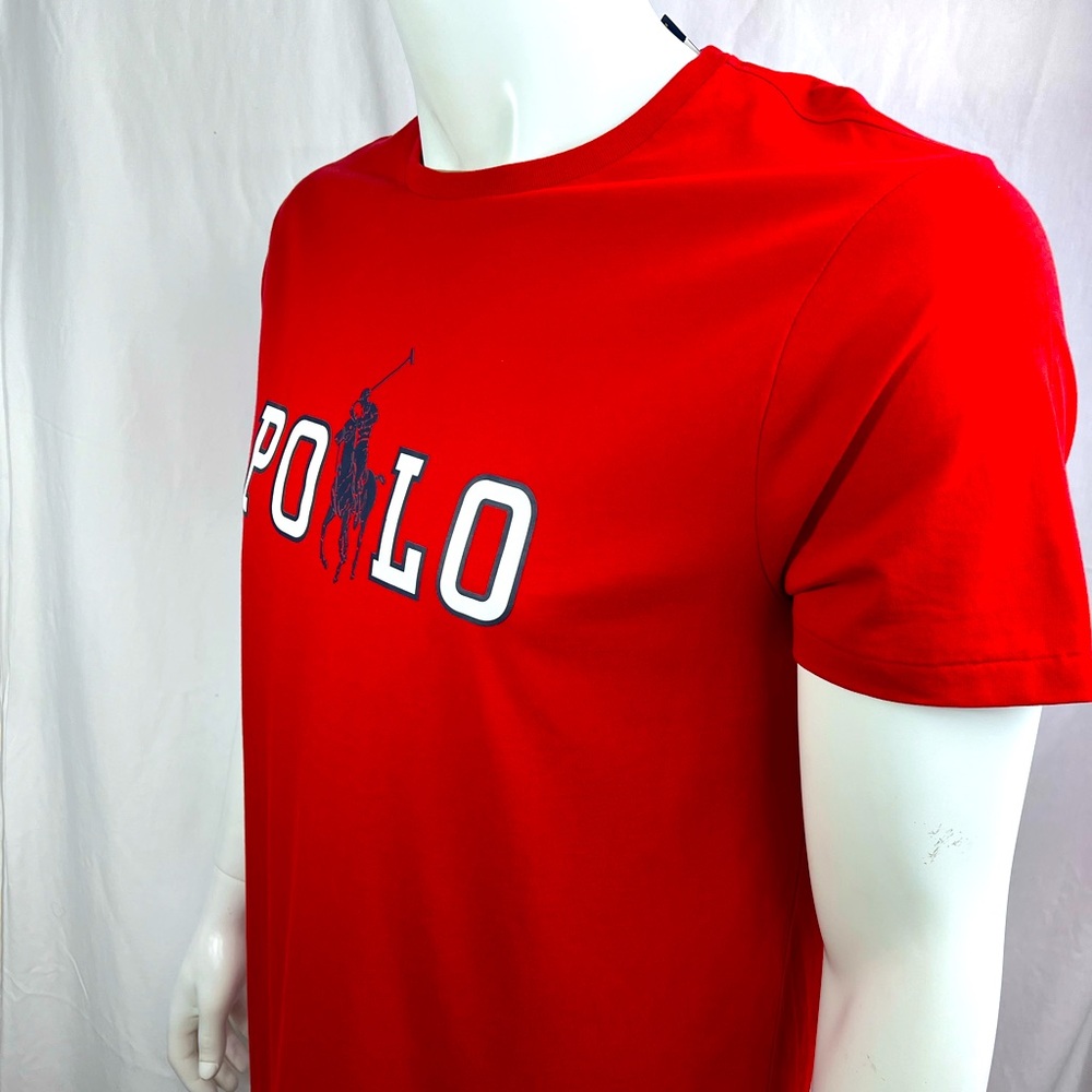 POLO RALPH LAUREN, MEN’S TEE-SHIRT, RED WITH LARHE NAVY & WHIT LOGO IN FRONT, XL - Picture 4 of 16